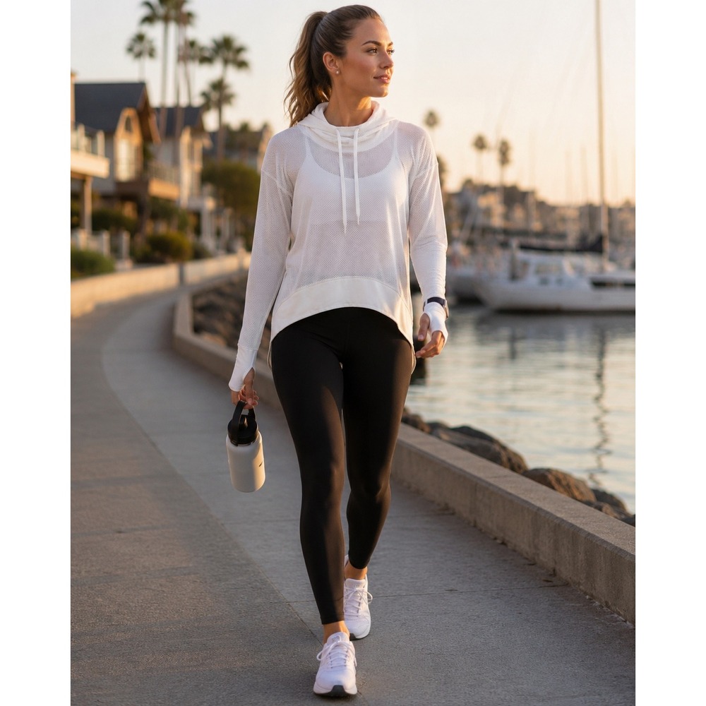 Boom Boom Athletica Womens White Mesh Long Sleeve‎ Hoodie Sweatshirt Size S